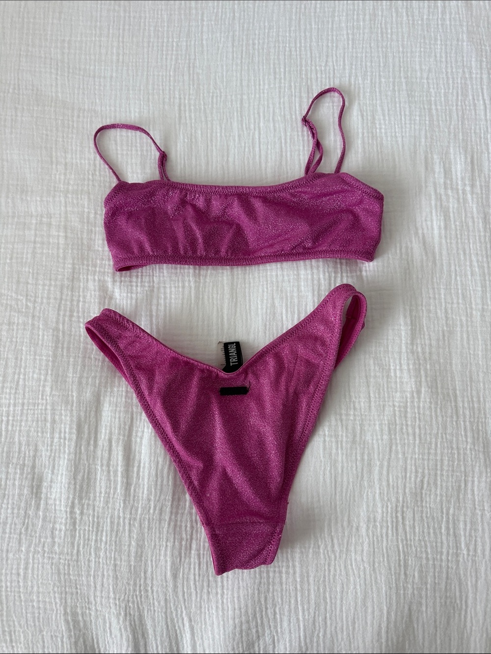 TRIANGL pink sparkly bikini top is xxs bottoms are xs